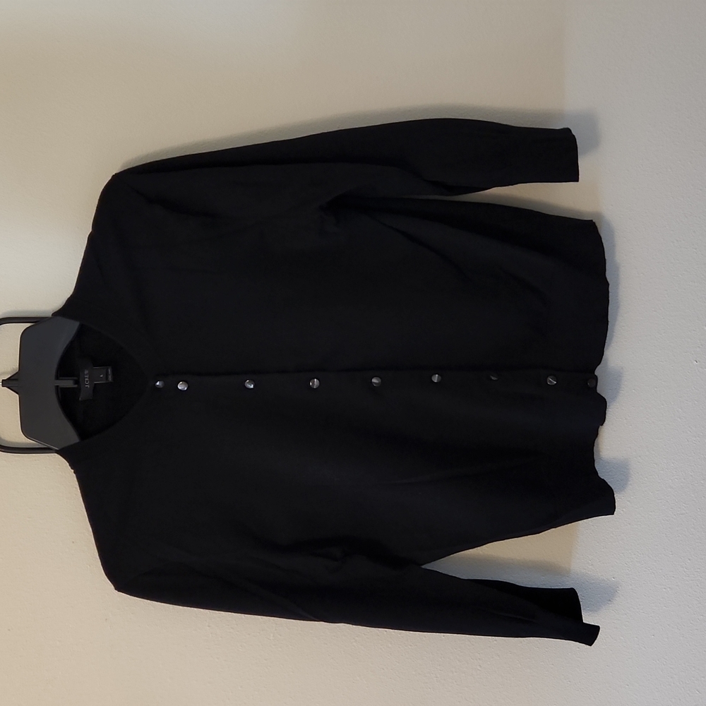 JCrew Jackie Cotton Cardigan Black  3/4 Sleeve Size L